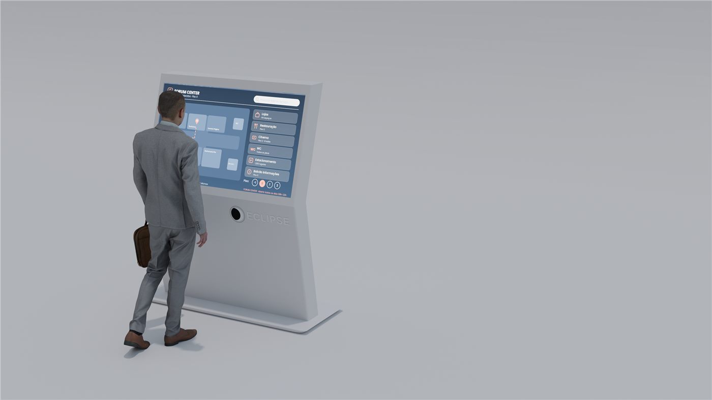 UMBRA Interactive Kiosk branco em utilização